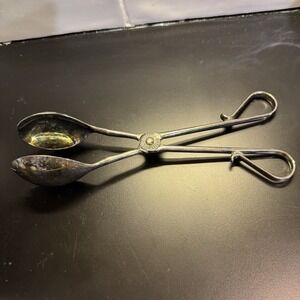 Vintage E.P.‎ Zinc Silver Plated Scissor Salad Tongs